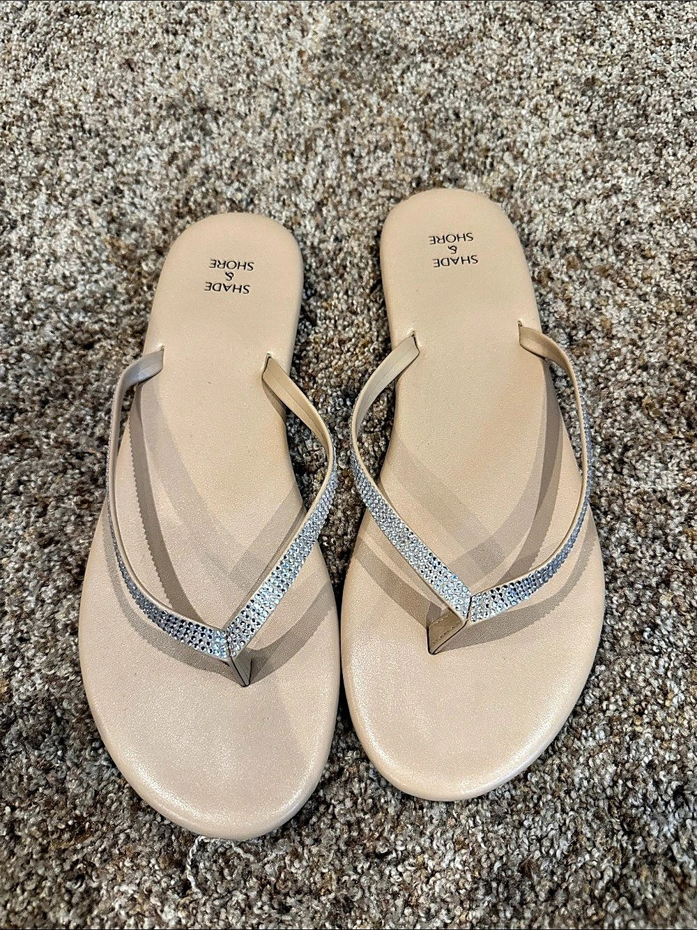 Rhinestone Thong Sandals in Beige US 10